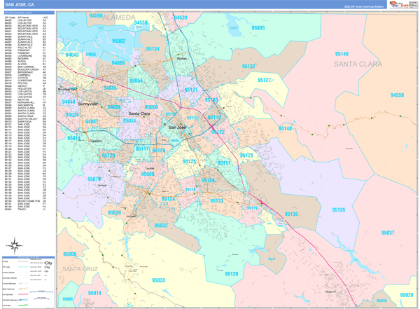 San Jose City Digital Map Color Cast Style
